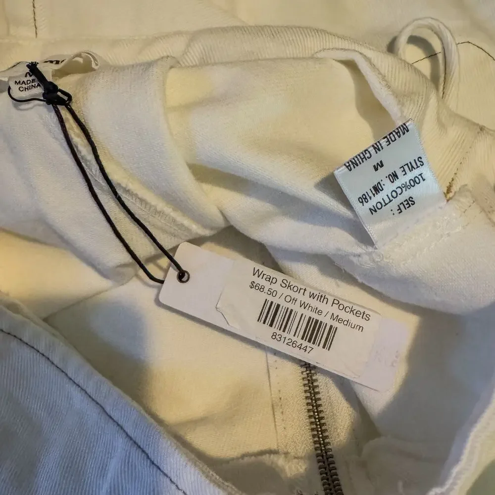 Day + Moon White Denim Wrap Cargo Skort Front Pockets Side Tie NWT Size Medium